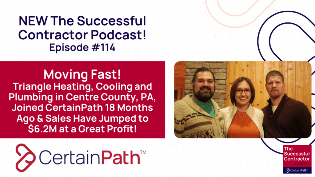 Moving Fast: Triangle Heating, Cooling and Plumbing in Centre County, PA, Joined CertainPath 18 Months Ago & Sales Have Jumped to $6.2M at a Great Profit!